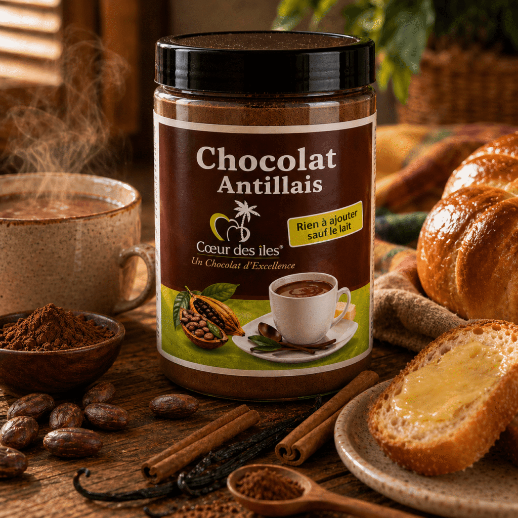 Le Chocolat chaud Antillais Artisanal chocolat antillais en poudre coeur des Îles